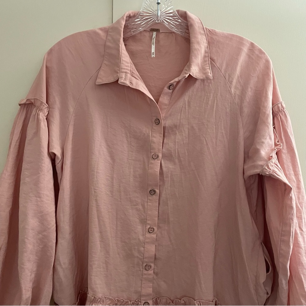 Free people easy street drop waist pink shirt dress button front size XS - Picture 6 of 15